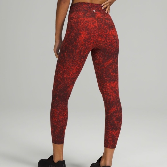 Lululemon Wunder Train High-Rise Tight 25" Denim Wash Print Autumn Red Black 10 - Picture 2 of 10